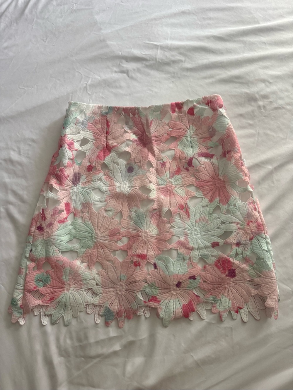 Floral Lace Mini Skirt - Pink & Mint